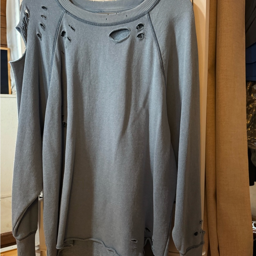 Aerie Distressed Blue Sweatshirt